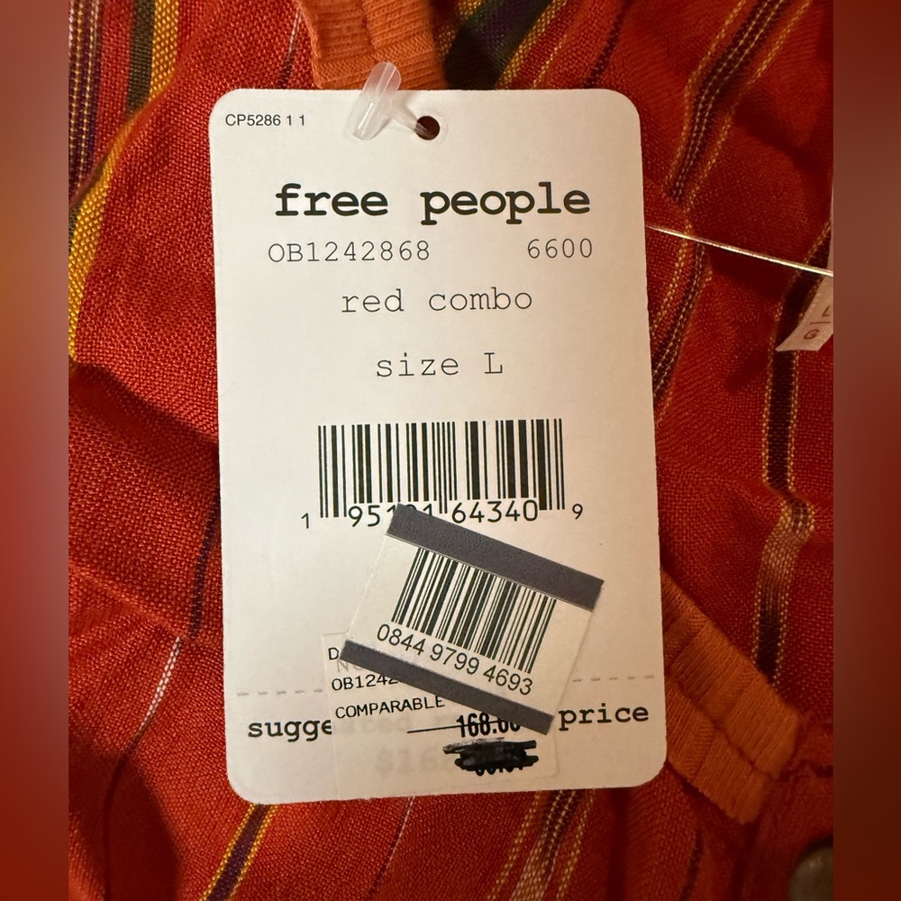 NWT Free People Red Orange Striped Tiered Ruffle Maxi Dress - Picture 8 of 8